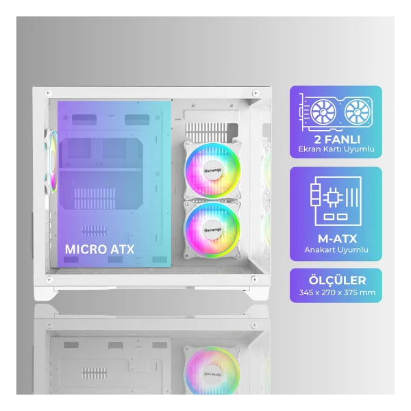 Revenge Nova RGB 3 Fanlı Beyaz Micro Atx Oyuncu Kasası - Görsel 2