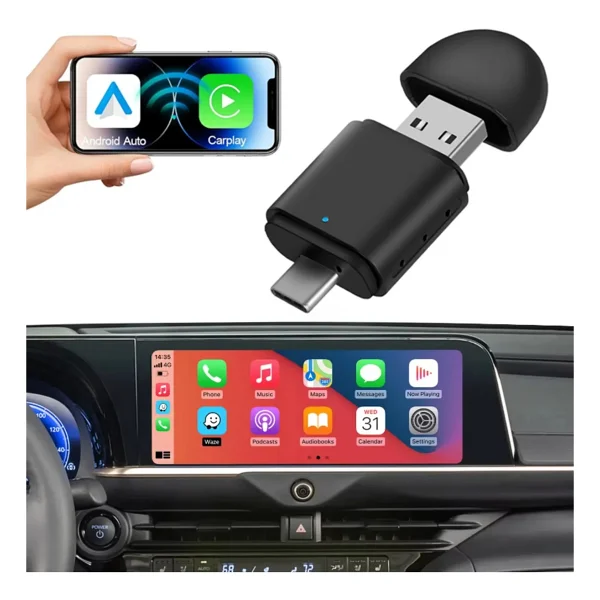 Radoon Yeni Tasarım Mini Kablosuz İos Android Uyumlu Carplay USB Ve Type-C 2in1 Araç Multimedya Adaptörü - Görsel 4