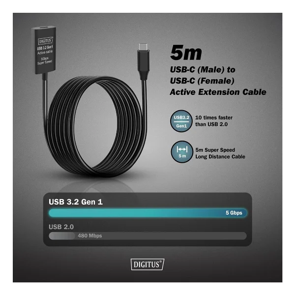 Digitus 5G - USB 3.2 Gen1 USB-C - USB-C (M /F) Aktif USB-C Uzatma Kablosu 5 M - Görsel 2