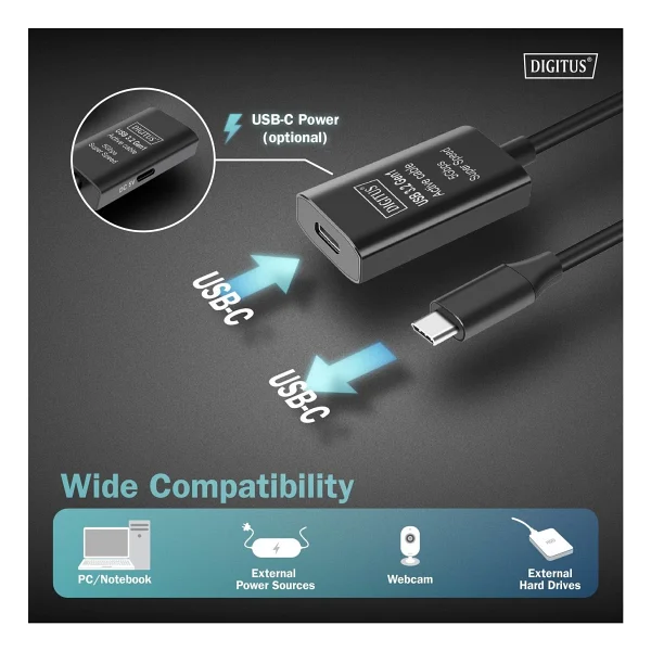 Digitus 5G - USB 3.2 Gen1 USB-C - USB-C (M /F) Aktif USB-C Uzatma Kablosu 5 M - Görsel 3