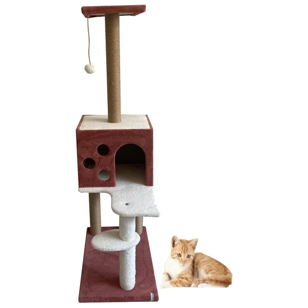 Nursoft Beyaz 124 Cm Kedi Tırmalama Ve Oyun Evi - Görsel 6