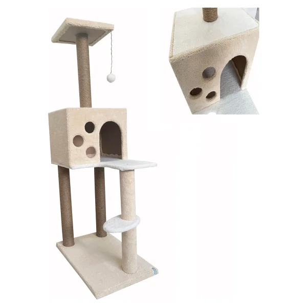 Nursoft Beyaz 124 Cm Kedi Tırmalama Ve Oyun Evi - Görsel 7