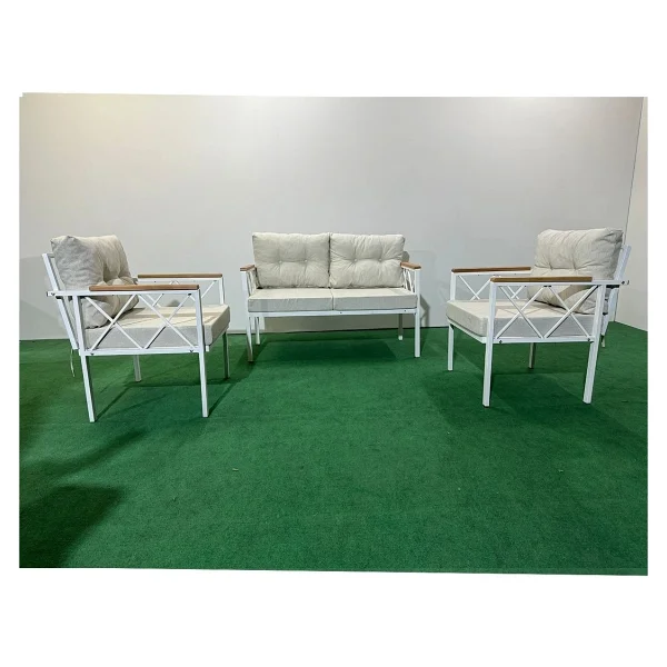 Adım Shops 2+1+1 Beyaz Profil Balkon-Bahçe-Kafe- Çay Seti-Koltuk Takımı-Oturma Grubu-Ofis Koltuğu - Krem - Görsel 2