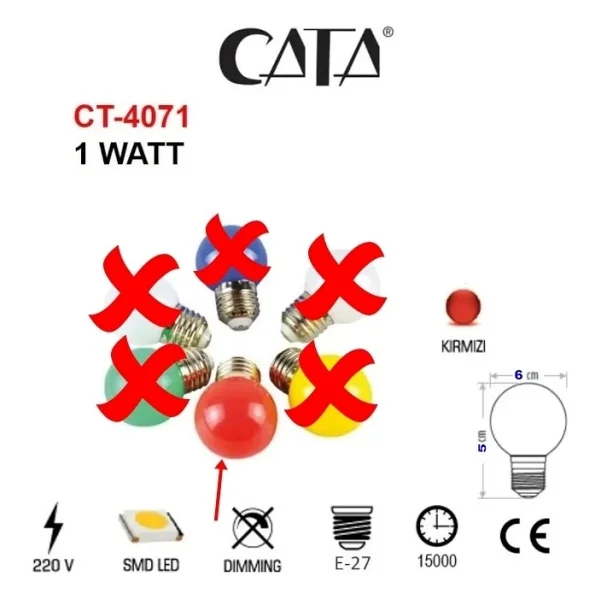 Cata 1w Kırmızı Ledli Gece Lambası E-27 Duylu - Görsel 2