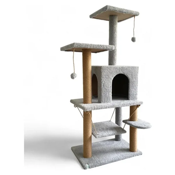 Nursoft Y-01 Gri Salıncaklı Yuvalı Lüx Kedi Tırmalama Oyun Evi - Görsel 3