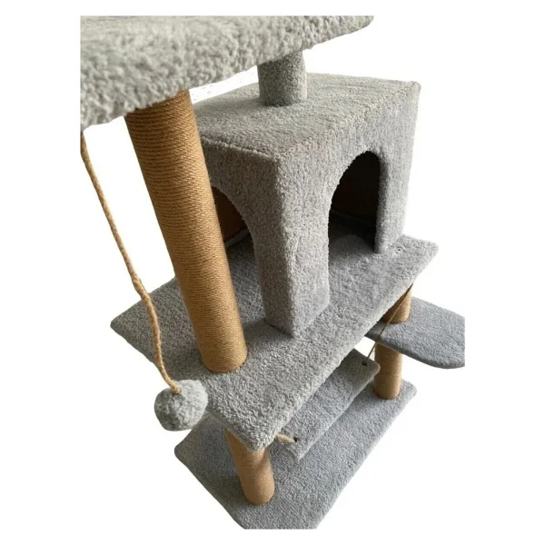Nursoft Y-01 Gri Salıncaklı Yuvalı Lüx Kedi Tırmalama Oyun Evi - Görsel 4