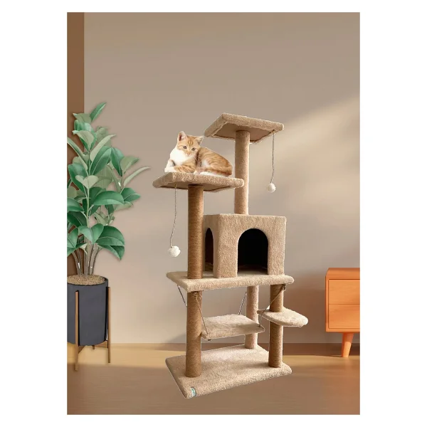 Nursoft Y-01 Gri Salıncaklı Yuvalı Lüx Kedi Tırmalama Oyun Evi - Görsel 7