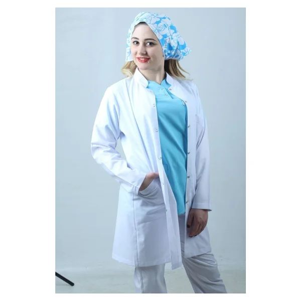 Kadın Hakim Yaka Uzun Kol Uzun Boy Beyaz Doktor Önlük, Hemşire, Eczacı, Öğretmen, Laborant Önlüğü Beyaz - Görsel 7