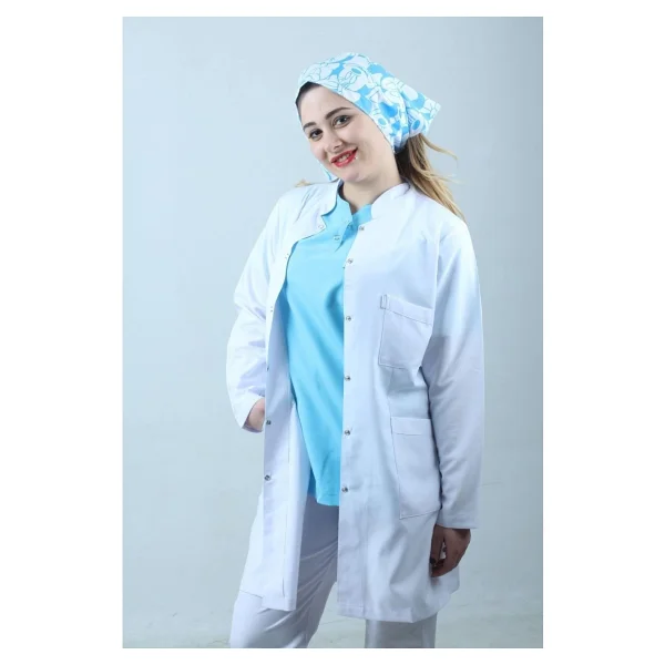 Kadın Hakim Yaka Uzun Kol Uzun Boy Beyaz Doktor Önlük, Hemşire, Eczacı, Öğretmen, Laborant Önlüğü Beyaz - Görsel 2