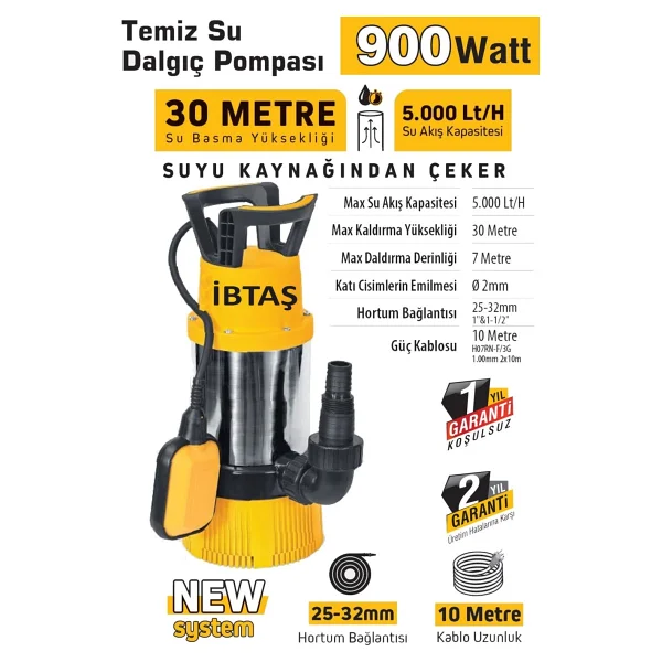Sgs 5372 900 W 30 M Temiz Su Dalgıç Pompa - Görsel 2