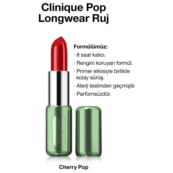 Clinique Pop Longwear Cherry Pop Stick Ruj - Görsel 2