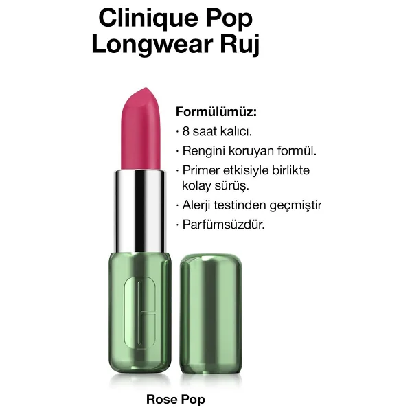 Clinique Pop Longwear Rose Pop Stick Ruj - Görsel 2