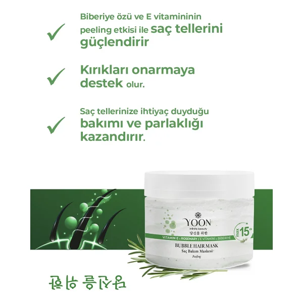 Yoon 2'li Biberiye Saç Bakım Suyu & Saç Maskesi - Dökülmeye Karşı, Hızlı Uzama, Besleyici Saç Bakımı - Ry-83638 - Görsel 3