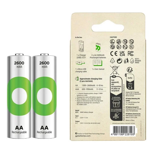 Gp E221 USB Pil Şarj Aleti + 2600 mAh 2'li Şarjlı Aa Kalem Pil - Görsel 4