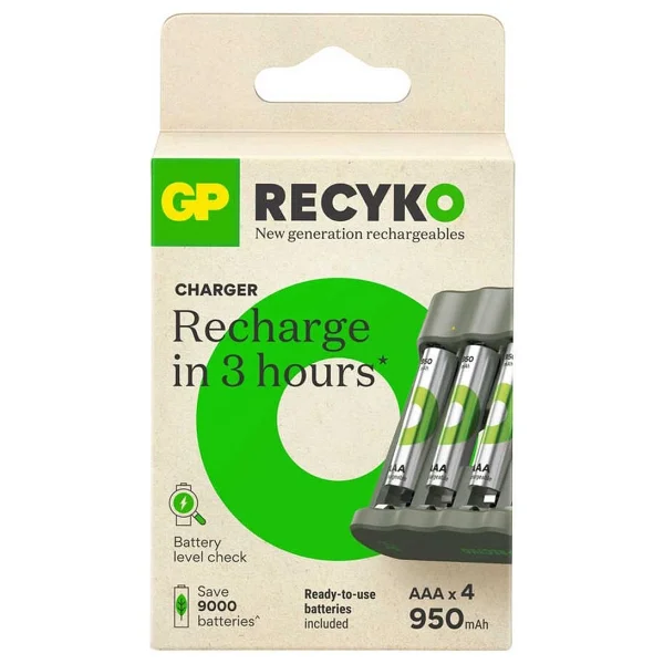 Gp Recyko B441 USB Pil Şarj Aleti + 950 mAh 4'lü Şarjlı Aaa İnce Kalem Pil - Görsel 6