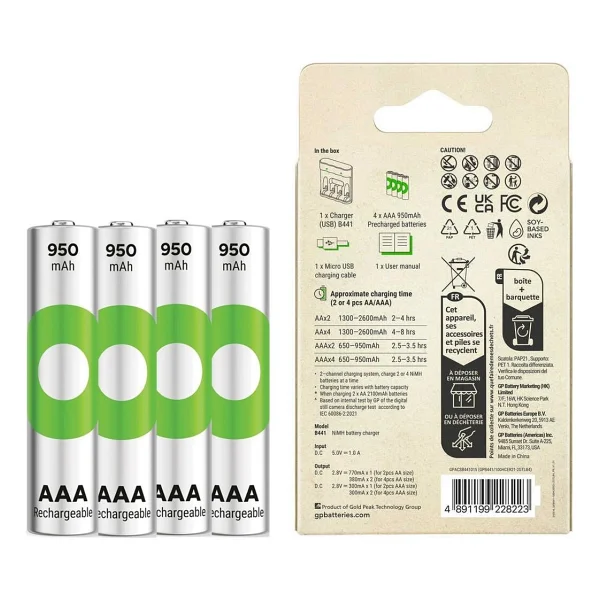 Gp Recyko B441 USB Pil Şarj Aleti + 950 mAh 4'lü Şarjlı Aaa İnce Kalem Pil - Görsel 7