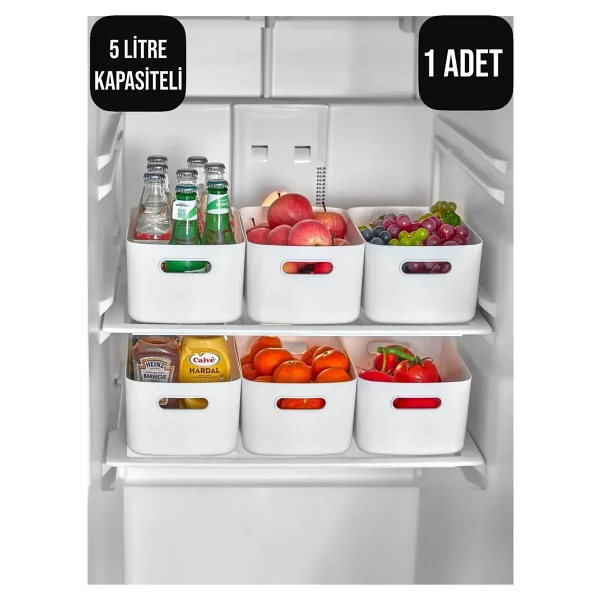 Şık 3.5 Litre Organizer Dolap Içi Buzdolabı Banyo Organizer Sepet Çok Amaçlı Organizer ( 1 Adet ) - Beyaz - Görsel 6
