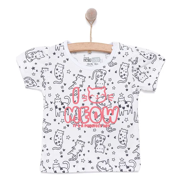 Hellobaby Basic Kız Meow Desenli T-Shirt Kız Bebek - Beyaz - 9 Ay - Görsel 8