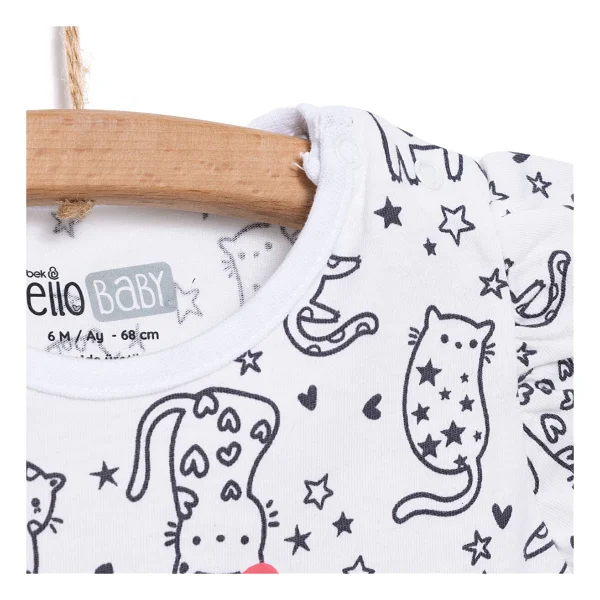 Hellobaby Basic Kız Meow Desenli T-Shirt Kız Bebek - Beyaz - 6 Ay - Görsel 2