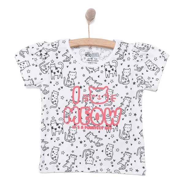 Hellobaby Basic Kız Meow Desenli T-Shirt Kız Bebek - Beyaz - 1 Yaş - Görsel 3