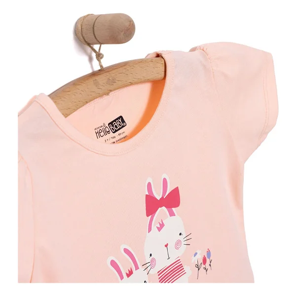 Hellobaby Basic Kız Tavşan Baskılı T-Shirt Kız Bebek - Somon - 2 Yaş - Görsel 3