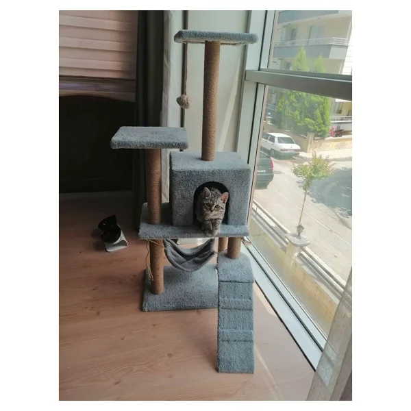 Nursoft B-07 Hamaklı Yuvalı Lüx Kedi Tırmalama Ve Oyun Evi - Gri - Görsel 3