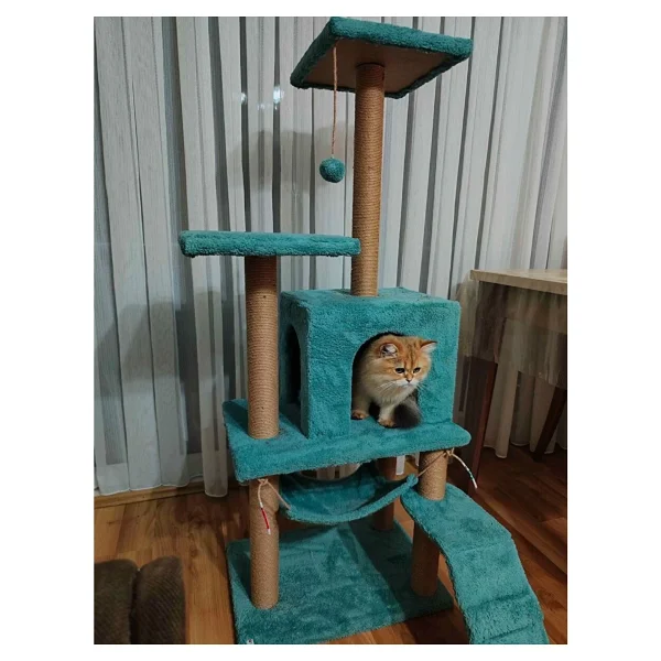 Nursoft B-07 Hamaklı Yuvalı Lüx Kedi Tırmalama Oyun Evi - Turkuaz - Görsel 2