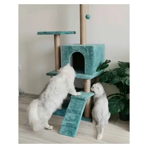 Nursoft B-07 Hamaklı Yuvalı Lüx Kedi Tırmalama Oyun Evi - Turkuaz - Görsel 4