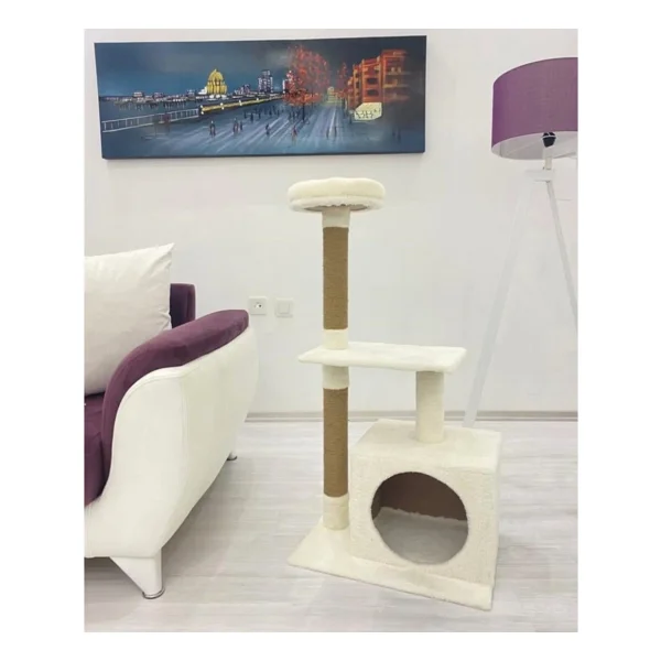 Nursoft Beyaz Kedi Tırmalama Ve Oyun Evi Platformu - Görsel 3