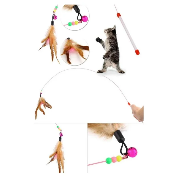 Pribor Tüylü Çıngıraklı Kedi Yakalama Oyun Oltası 90 Cm - Görsel 6