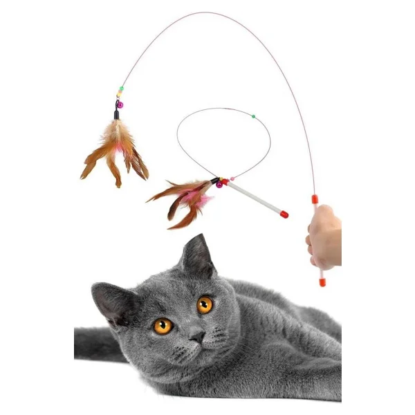 Pribor Tüylü Çıngıraklı Kedi Yakalama Oyun Oltası 90 Cm - Görsel 2