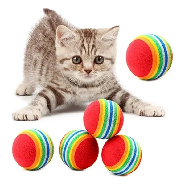 Pribor 3lü Gökkuşağı Sünger Kedi Köpek Çiğneme Oyun Topu Diş Çıkarma Kedi Oyuncağı - Görsel 9