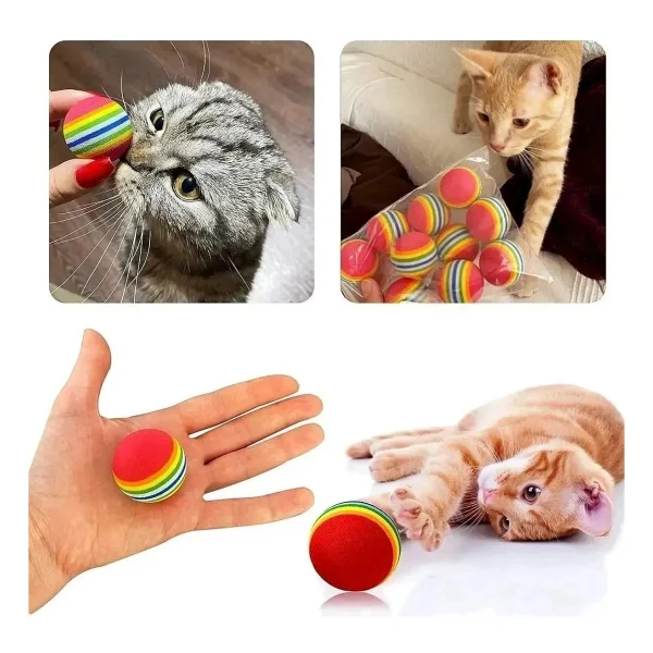 Pribor 3lü Gökkuşağı Sünger Kedi Köpek Çiğneme Oyun Topu Diş Çıkarma Kedi Oyuncağı - Görsel 3