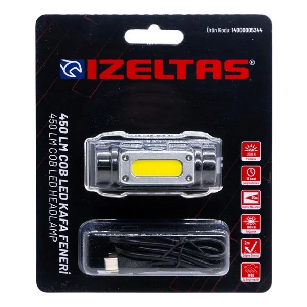 Izeltaş Cob LED Şarjlı Alüminyum Gövde Kafa Feneri 450 Lm - Görsel 8