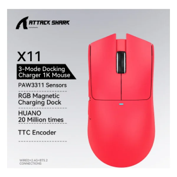 Attack Shark X11 Şarjlı Makrolu Ergonomik Optik Kablolu/Kablosuz Oyuncu Mouse - Görsel 10