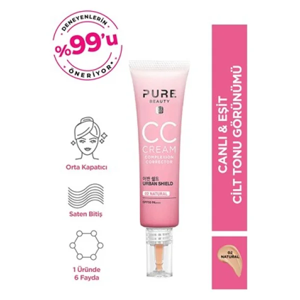 Pure Beauty Spf 50 Pa+++ 02 Natural 30 Ml Cc Cream - Görsel 6