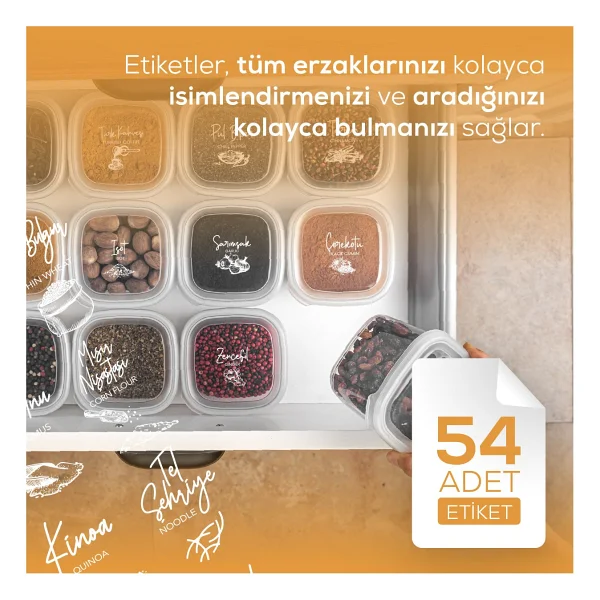 Vienev 25'li Etiketli Hava Geçirmez Erzak Ve Baharat Saklama Kabı Seti Beyaz - Görsel 5