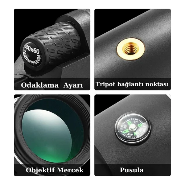 Tarez 40x60 Monoküler Dürbün Teleskop Tek Göz El Dürbünü Ultra HD Zoom - Görsel 7