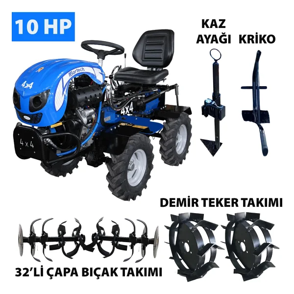 Bartech 4x4 10 Hp Dizel Mini Traktör Çapa Makinesi - Görsel 5