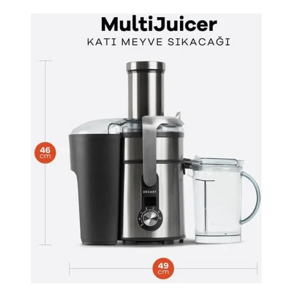 Dexart Jc-801 Multijuicer Whole Fruit&Vegetable 1300 W Katı Meyve Sıkacağı - Görsel 9