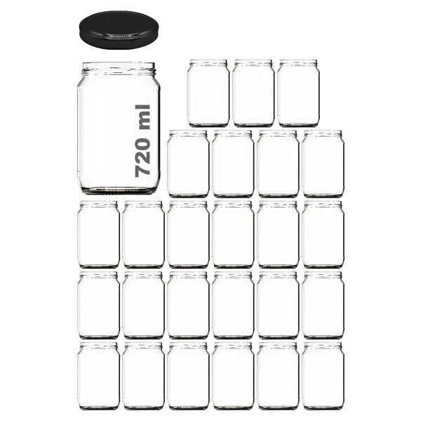 Afracam 720 Ml Metal Siyah Kapaklı Bal Kavanozu 720 Cc Şeffaf Konserve Kavanoz 25 Adet (1 Kg Bal Alır) - Görsel 6