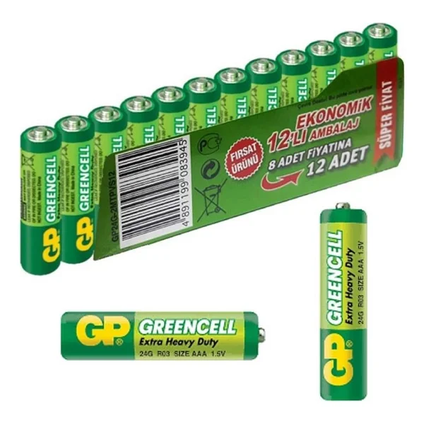 Gp Greencell 24g R03 12'li Çinko Aaa İnce Kalem Pil - Görsel 7