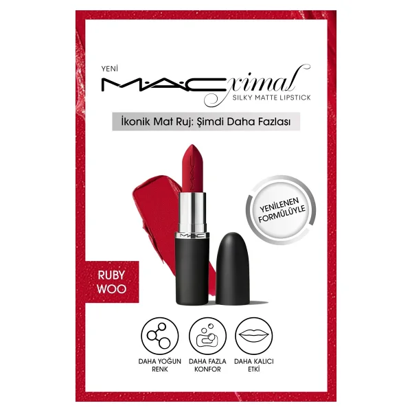 M.A.C Macximal Silky Matte Ruby Woo Stick Ruj - Görsel 8