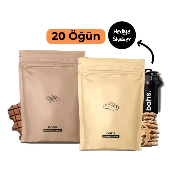 Bahs Proteinli Öğün Tozu 2x600 G Çikolata Kurabiye Aromalı Türkiye Üretimi Shaker Hediyeli - Görsel 2