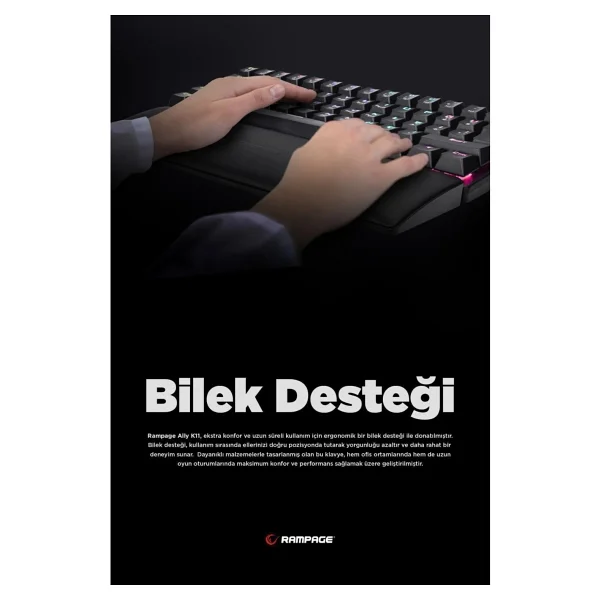 Rampage Ally K11 Siyah Tkl Red Switch Kablolu Mekanik Oyuncu Klavyesi - Görsel 8