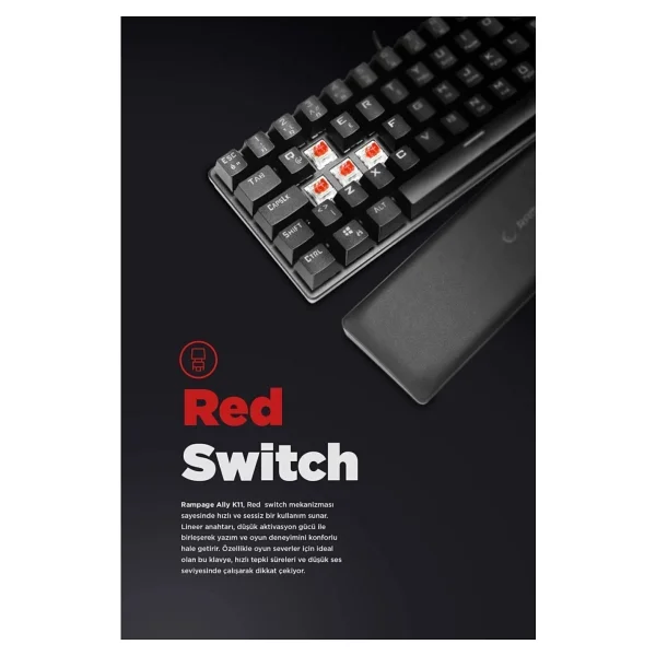 Rampage Ally K11 Siyah Tkl Red Switch Kablolu Mekanik Oyuncu Klavyesi - Görsel 9