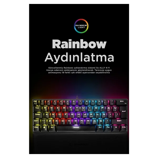 Rampage Ally K11 Siyah Tkl Red Switch Kablolu Mekanik Oyuncu Klavyesi - Görsel 10