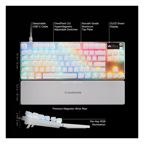 Steelseries Apex Pro Tkl Gen 3 Beyaz RGB Omnipoint Switch Kablolu Mekanik Oyuncu Klavyesi - Görsel 3