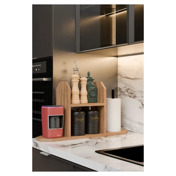 Barin Design Mutfak Düzenleyici Raf ,Baharatlık, Kağıt Havluluk , Kahve Köşesi Standı, Peçetelik Tezgahüstü Raf - Beyaz - Görsel 5