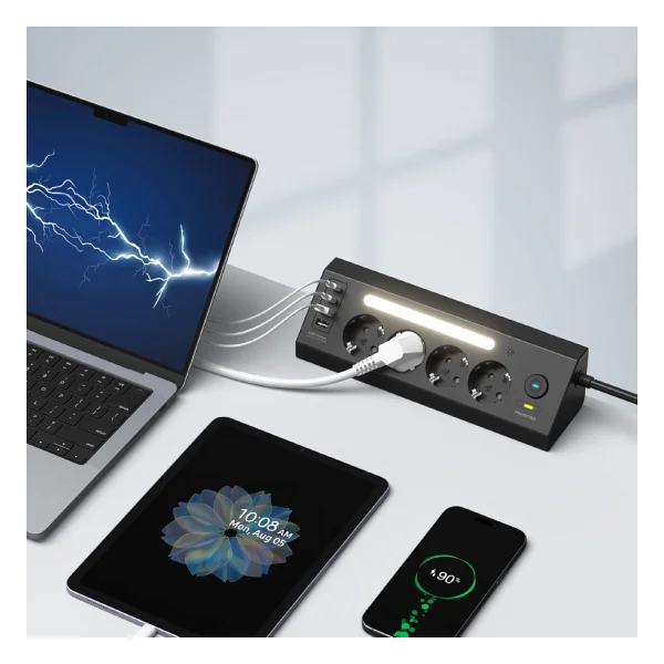 Fulltech Ftr-22 Anahtarlı Usb'li Siyah 2 M 4'lü Akım Korumalı Priz - Görsel 4